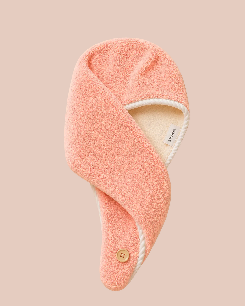 Marleya Two-Tone Reversible Microfiber Hair Towel Wrap in Peach and Beige for gentle, faster hair drying