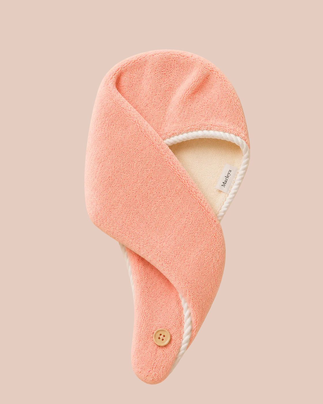 Marleya Two-Tone Reversible Microfiber Hair Towel Wrap in Peach and Beige for gentle, faster hair drying