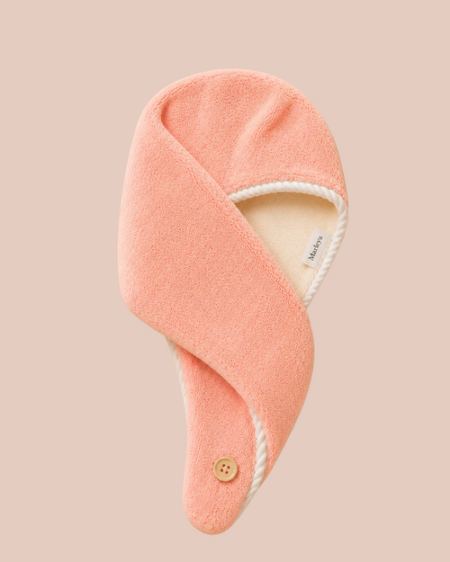 Marleya Two-Tone Reversible Microfiber Hair Towel Wrap in Peach and Beige for gentle, faster hair drying